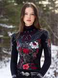 Womens Autumn High-Neck Sweater Retro Print American Streetwear Brand Loose-Fit Sweater