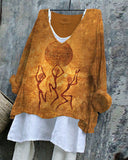 SpringSummer V-neck Long-sleeve Shirt Artistic Retro And Relaxed-fit