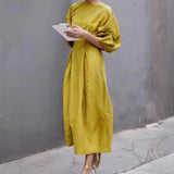 Casual Long Dress With A Round Neck And Bubble Sleeves