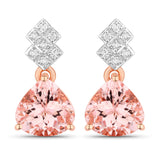 3.31 Carat Genuine Morganite and White Diamond 14K Rose Gold Earrings