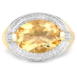 4.56 Carat Genuine Citrine and White Diamond .925 Sterling Silver Ring