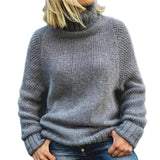 Womens Fashion Long-Sleeve Solid-Color Plus-Size Knitted Sweater