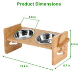 5°Tilt Bamboo Double Elevated Dog Bowls with 4 Adjustable Heights