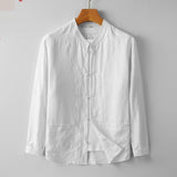 Mens Retro Chinese Style StandUp Collar LongSleeve Shirt