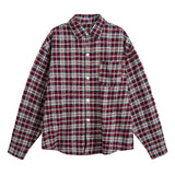 Mens American-Style Retro Color-Block Plaid Long-Sleeve Shirt