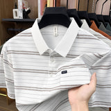 Mens Summer Striped Loose-Fit Lapel T-Shirt