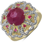 14K Yellow Gold Plated 5.56 Carat Genuine Pink Sapphire, Ruby & White Diamond .925 Sterling Silver Ring