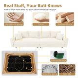 104.3 ' Plush Corduroy 4-Seat Sofa, Modern Comfy Upholstered Sofa Cloud Couch, Deep Seat Couches with Soft Pillows and 2 Ottomans, Convertible Sofa Lounge Chair, for Living Room,Apartment,Office,Beige