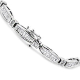 14K White Gold 2.0 Cttw Princess and Round Diamond Bar and Link Bracelet (I-J Color, I1-I2 Clarity) - 7.25" Inches