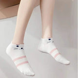 5-Pairs: Pink Kitty Crew Socks
