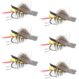 Barbless Daves Hopper Yellow Foam Grasshopper Fly - 6 Flies Hook Size 12