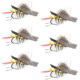Daves Hopper Yellow Foam Body Grasshopper Fly - 6 Flies Hook Size 12