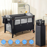 6-in-1 Foldable Baby Crib with Activity Center Diaper Changing Table