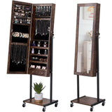 6 LEDs Mirror Jewelry Cabinet Armoire with Wheels