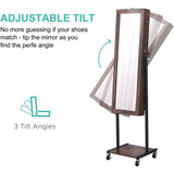 6 LEDs Mirror Jewelry Cabinet Armoire with Wheels