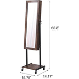 6 LEDs Mirror Jewelry Cabinet Armoire with Wheels