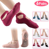 6-Pack: Women Yoga Socks with Straps Non-Slip Grips