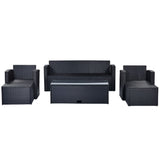 6-piece All-Weather Wicker PE rattan Patio Outdoor Dining Conversation Sectional Set with coffee table, wicker sofas, ottomans, removable cushions (Black wicker, Beige cushion)
