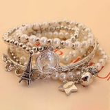 6-Piece: Multi Layer Pearl Bracelet Set