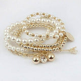6-Piece: Multi Layer Pearl Bracelet Set