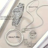 6-Pieces: Elegant Women's Jewelry Set with Quartz Roman Numerals Watch