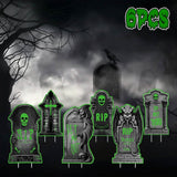 6-Pieces: Glow in the Dark Halloween Yard Sign Decorations with 12 Stakes