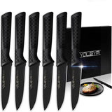 6-Pieces Set: YOLEYA High Carbon German Stainless Steel Black Serrated Steak Knife Set