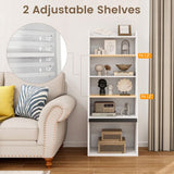 6-Tier Bookcase Freestanding Ladder Bookshelf with 2 Adjustable Shelves and Flip Up Door