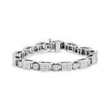 14K White Gold 5.0 Cttw Princess Cut Diamond Invisible Set Alternating Size D Shaped Links Tennis Bracelet (H-I Color, SI2-I1 Clarity) - 7â€