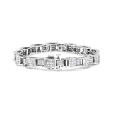 14K White Gold 5.0 Cttw Princess Cut Diamond Invisible Set Alternating Size D Shaped Links Tennis Bracelet (H-I Color, SI2-I1 Clarity) - 7â€