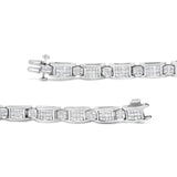 14K White Gold 5.0 Cttw Princess Cut Diamond Invisible Set Alternating Size D Shaped Links Tennis Bracelet (H-I Color, SI2-I1 Clarity) - 7â€