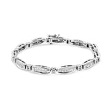 14K White Gold 2.0 Cttw Princess and Round Diamond Bar and Link Bracelet (I-J Color, I1-I2 Clarity) - 7.25" Inches