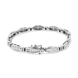 14K White Gold 2.0 Cttw Princess and Round Diamond Bar and Link Bracelet (I-J Color, I1-I2 Clarity) - 7.25" Inches