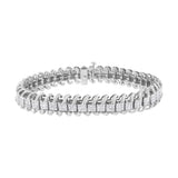 14K White Gold 5.0 Cttw Princess Cut Diamond 7" Invisible Set Wavy S-Link Tennis Bracelet (G-H Color, SI1-SI2 Clarity)