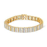 14K Yellow Gold 5.50 Cttw Round and Baguette Diamond Link Bracelet
