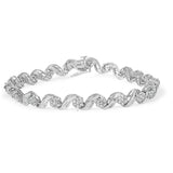 10K White Gold 2.00 Cttw Round-Cut and Baguette-Cut Diamond Floral Design Swirl Link 7" Bracelet (I-J Color, I1-I2 Clarity)