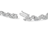 10K White Gold 2.00 Cttw Round-Cut and Baguette-Cut Diamond Floral Design Swirl Link 7" Bracelet (I-J Color, I1-I2 Clarity)