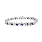 .925 Sterling Silver, Lab-Grown Gemstone and 4 Cttw Round Diamond Tennis Bracelet (H-I Color, I1-I2 Clarity) - Created Blue Sapphire, September Birthstone
