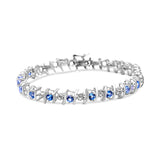 .925 Sterling Silver, Lab-Grown Gemstone and 4 Cttw Round Diamond Tennis Bracelet (H-I Color, I1-I2 Clarity) - Created Blue Sapphire, September Birthstone