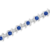 .925 Sterling Silver, Lab-Grown Gemstone and 4 Cttw Round Diamond Tennis Bracelet (H-I Color, I1-I2 Clarity) - Created Blue Sapphire, September Birthstone