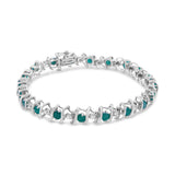 .925 Sterling Silver, Lab-Grown Gemstone and 4 Cttw Round Diamond Tennis Bracelet (H-I Color, I1-I2 Clarity) - Created Blue Sapphire, September Birthstone