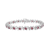 .925 Sterling Silver, Lab-Grown Gemstone and 4 Cttw Round Diamond Tennis Bracelet (H-I Color, I1-I2 Clarity) - Created Blue Sapphire, September Birthstone