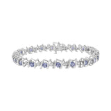 .925 Sterling Silver, Lab-Grown Gemstone and 4 Cttw Round Diamond Tennis Bracelet (H-I Color, I1-I2 Clarity) - Created Blue Sapphire, September Birthstone
