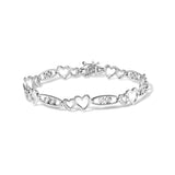 925 Sterling Silver 1/5 Cttw Diamond Double Heart Link Bracelet (I-J Color, I3 Clarity) - 7.25" Inches