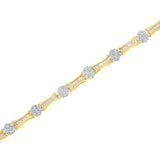 10K Yellow and White Gold 2.00 cttw Round and Baguette-Cut Diamond Link Bracelet (I-J Color, I2-I3 Clarity) - Size 7.25"