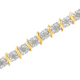 Two-Tone 10K Yellow Gold over .925 Sterling Silver 1.0 Cttw Diamond S-Curve Link Miracle-Set Tennis Bracelet (I-J Color, I3 Clarity) - 7"