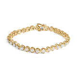 14K Yellow Gold Plated .925 Sterling Silver 1/10 Cttw Diamond Open Circle Beaded Wheel Link Tennis Bracelet (I-J Color, I3 Clarity) - 7.25"