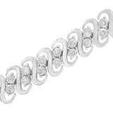 .925 Sterling Silver 1/4 cttw Round-Cut Diamond Double Row Wrapped S-Link Bracelet (I-J Color, I2-I3 Clarity) - Size 7.25"