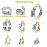 60-Pieces: Hose Clamp Stainless Steel Adjustable Worm Gear
