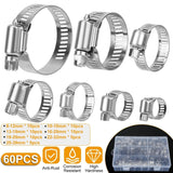 60-Pieces: Hose Clamp Stainless Steel Adjustable Worm Gear